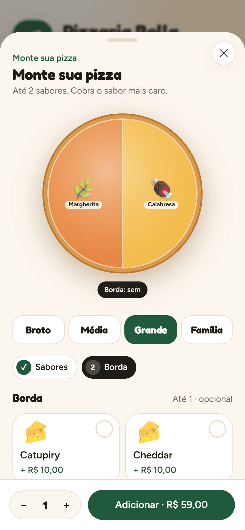 Montador de pizza meio a meio